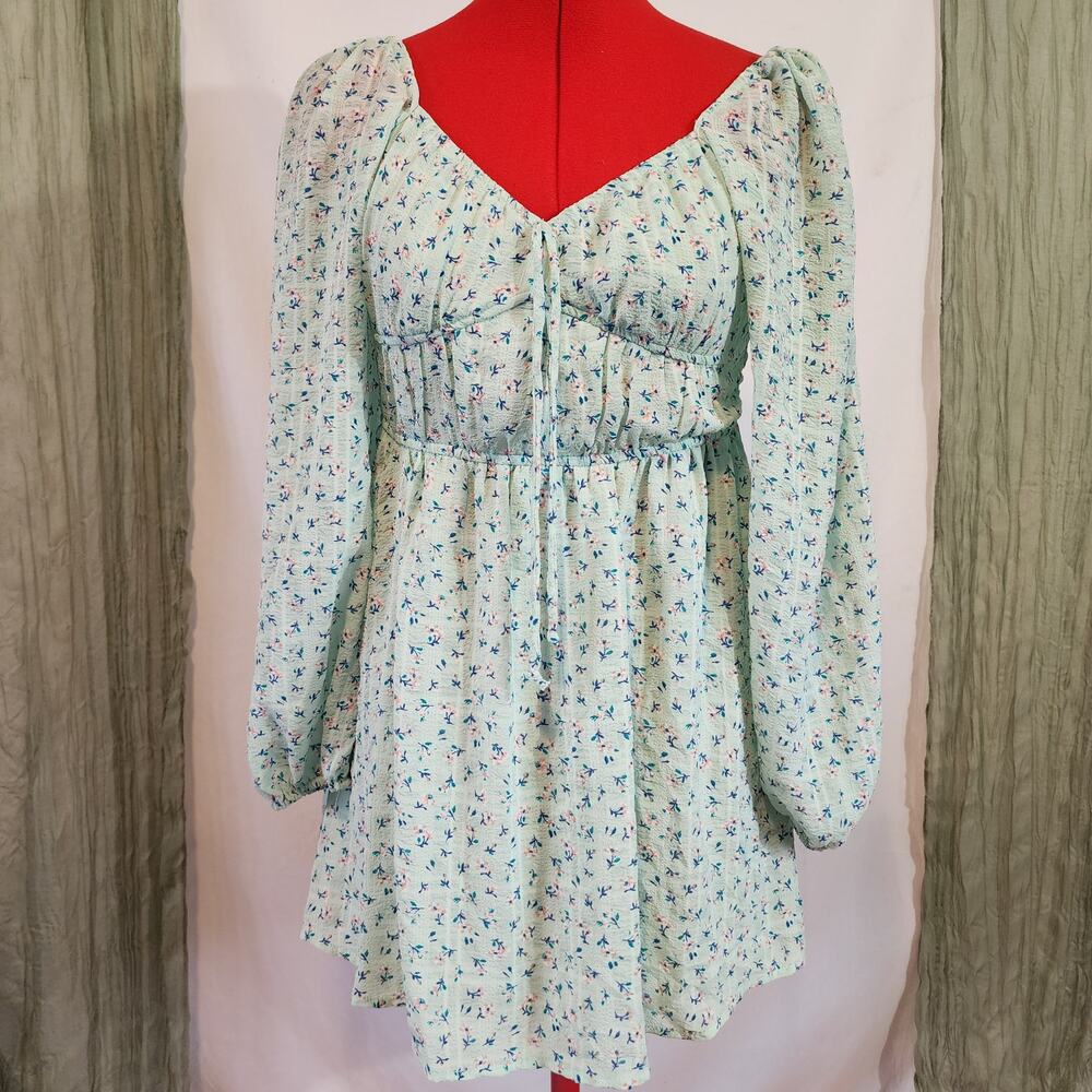 Kingston Grey Green Floral Short Summer Dress Size M